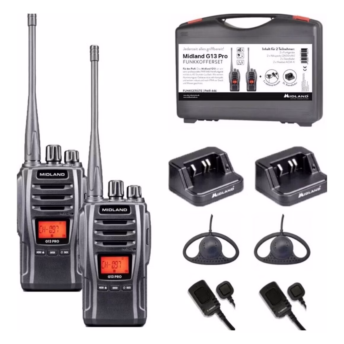 Midland G13 Pro 2er Koffer PMR446+LPD Funkgeräte